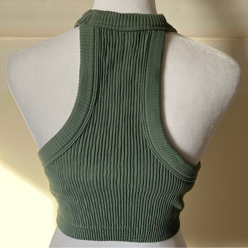 Aerie Superchill Seamless High Neck Bra Crop Top in Hunter Green size Medium - Picture 5 of 8